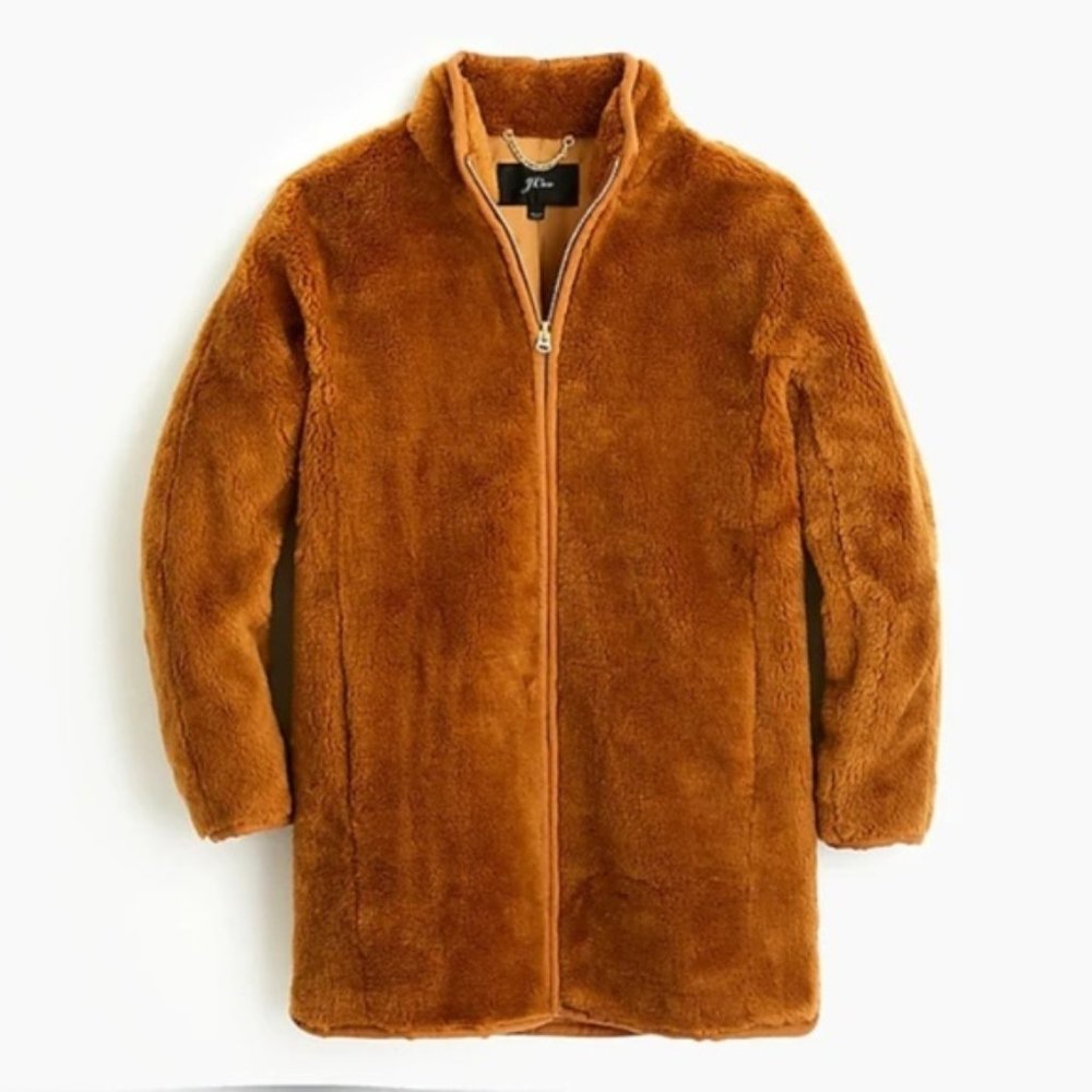 J.Crew Zip Up Teddy Coat in Warm Brandy Medium EUC